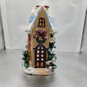 Snow Covered Christmas Cottage Tealight Candle Holder Winter Holiday Decor